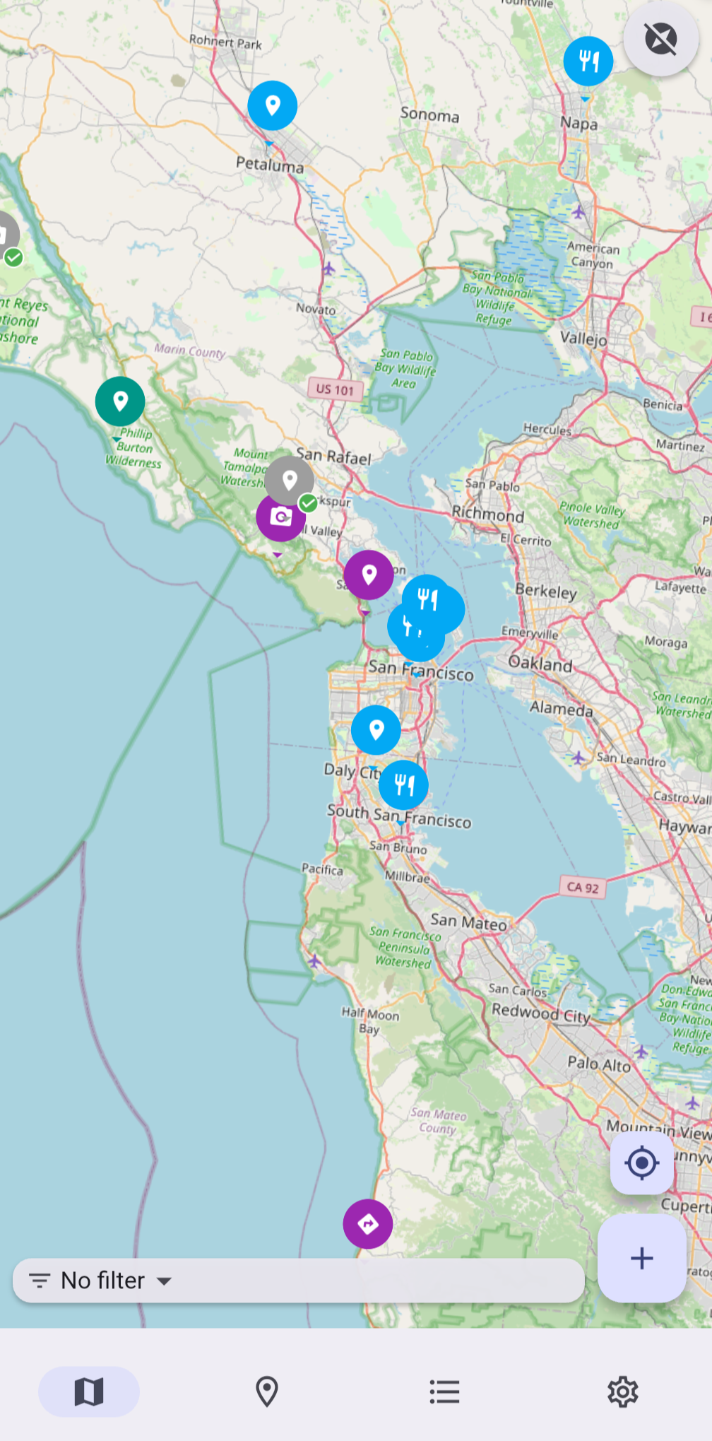 Map view with POI pins